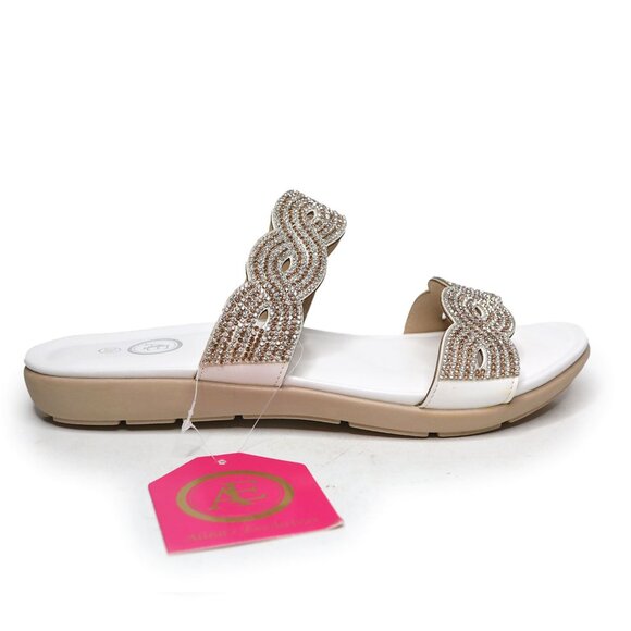 AE Rhinestone Glitter Slide Sandals Duo Band White Gold Silver Bling Festival - Picture 3 of 9